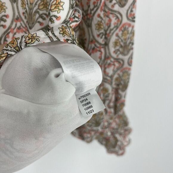 Loft Top Size Small White Tuilerie Floral Print Long Sleeve Ruffle Pleated Shirt - Picture 11 of 11